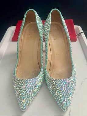 Christian Louboutin Tiffany Blue Swarovski Crystal Strass Kate Heels 36.5
